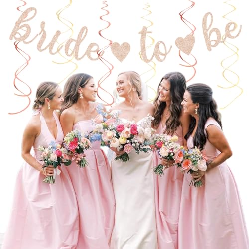 Image of Blush-Pink Rose-Gold Bridal-Shower Fall Party-Decorations - 31pcs Bride to Be Sign Banner,Bachelorette Paper Lanterns,Wedding Streamers Garland,Boho Peach Tissue Pom Poms Fans Decor Supplies Burgleda