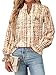 MASCOMODA Womens V Neck Floral Long Sleeve Tops 2025 Summer Casual Loose Puff Sleeve Chiffon Boho Work Blouse Dressy T Shirts(Khaki Floral,Small)