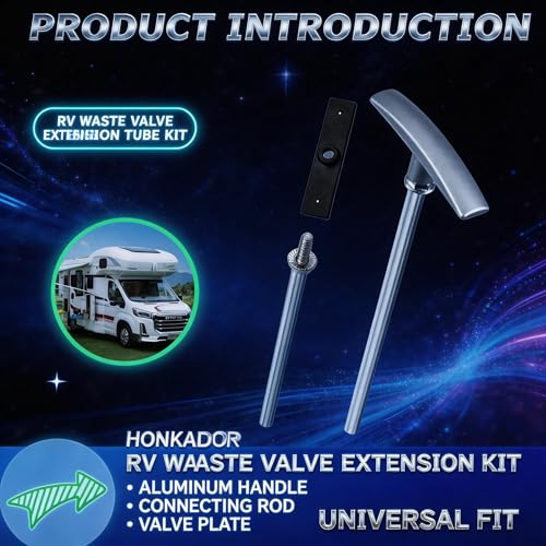 Image of RV Waste Valve Extension Tube Kit 9 inch & 6 inch, RV Waste Valve Handle, RV Dump Valve Handle, T1046 /TX9HPB RV Waste Valve Extension, Includes Connecting Rod Tube, Aluminum Head and Black Head Gate Valve