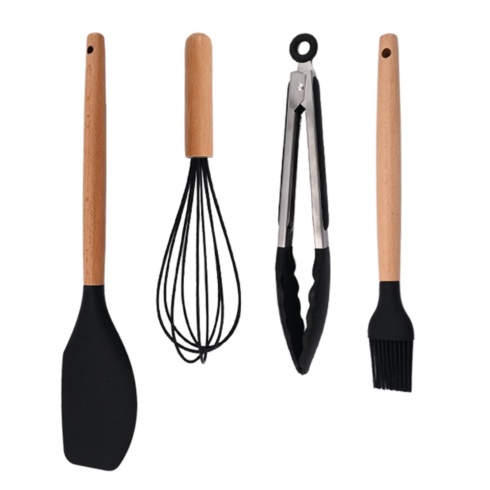 GTHTUHFD Cooking Spatulas And Spoons,Spoon Setcooking Utensils Set Silicone Kitchenware Scraper Oil Brush Egg Whisk Spatula Cooking Utensil Multipurpose Cookware,4pcs Black
