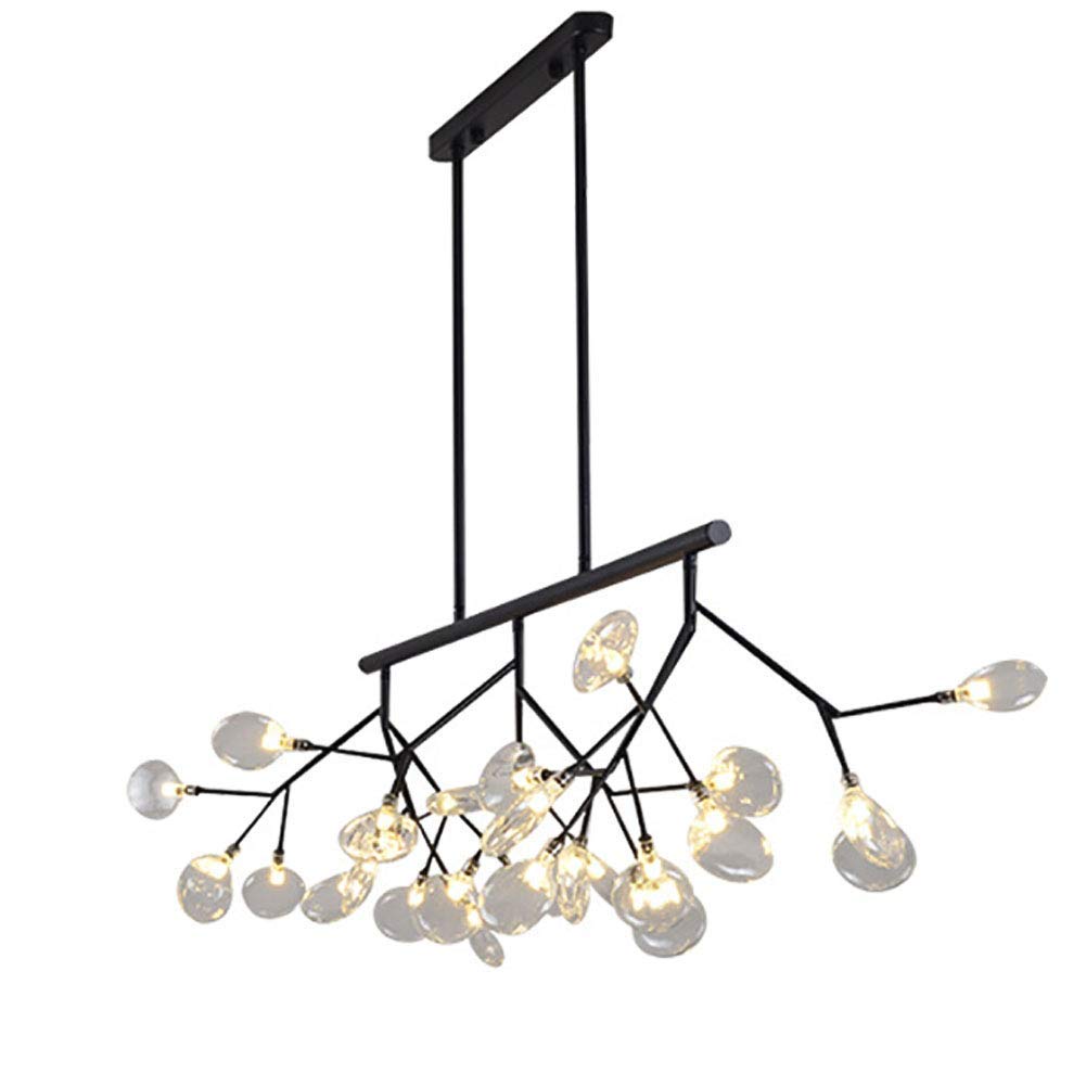 HYJAUSXB Modern Nordic Branch Chandelier, Rectangle Firefly Chandeliers Lighting with 27Lights Clear Glass and Polychrome Led G4 Indoor Island for Dining Room, Black Finish, Cold White Light