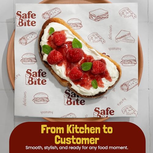 Image of Food Wrapping Paper Sheets 12x10 inch - Greaseproof Foil Paper for Food Wrap | Wrap Roti, Burger, Chapati, Sandwich and Fries - Pack of 100 | Butter Paper Sheets