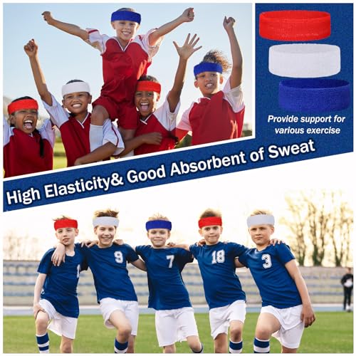 Image of Libima Kids Sweatbands Bulk Boys Headband for Sports Kids Cotton Terry Youth Sweatbands Elastic Sports Headbands Wicking Athletic Bands for Team Activity