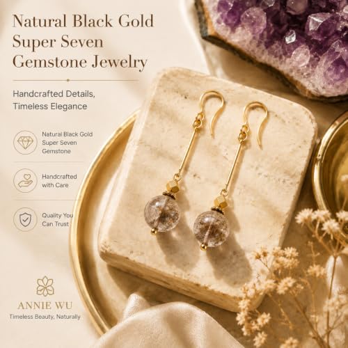 Black Gold Super Seven Earrings for Women Crystal Dangle Drop Jewelry Gift - image 8