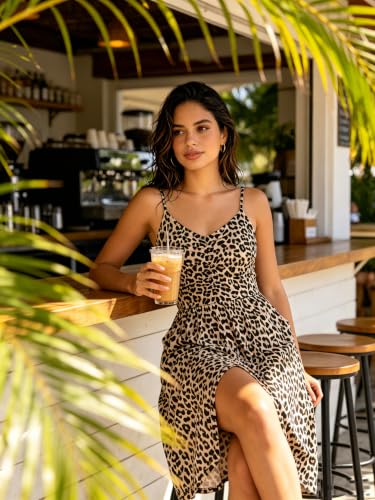 Image of YATHON Casual Dresses for Women Sleeveless Cotton Summer Beach Dress A Line Spaghetti Strap Sundresses with Pockets