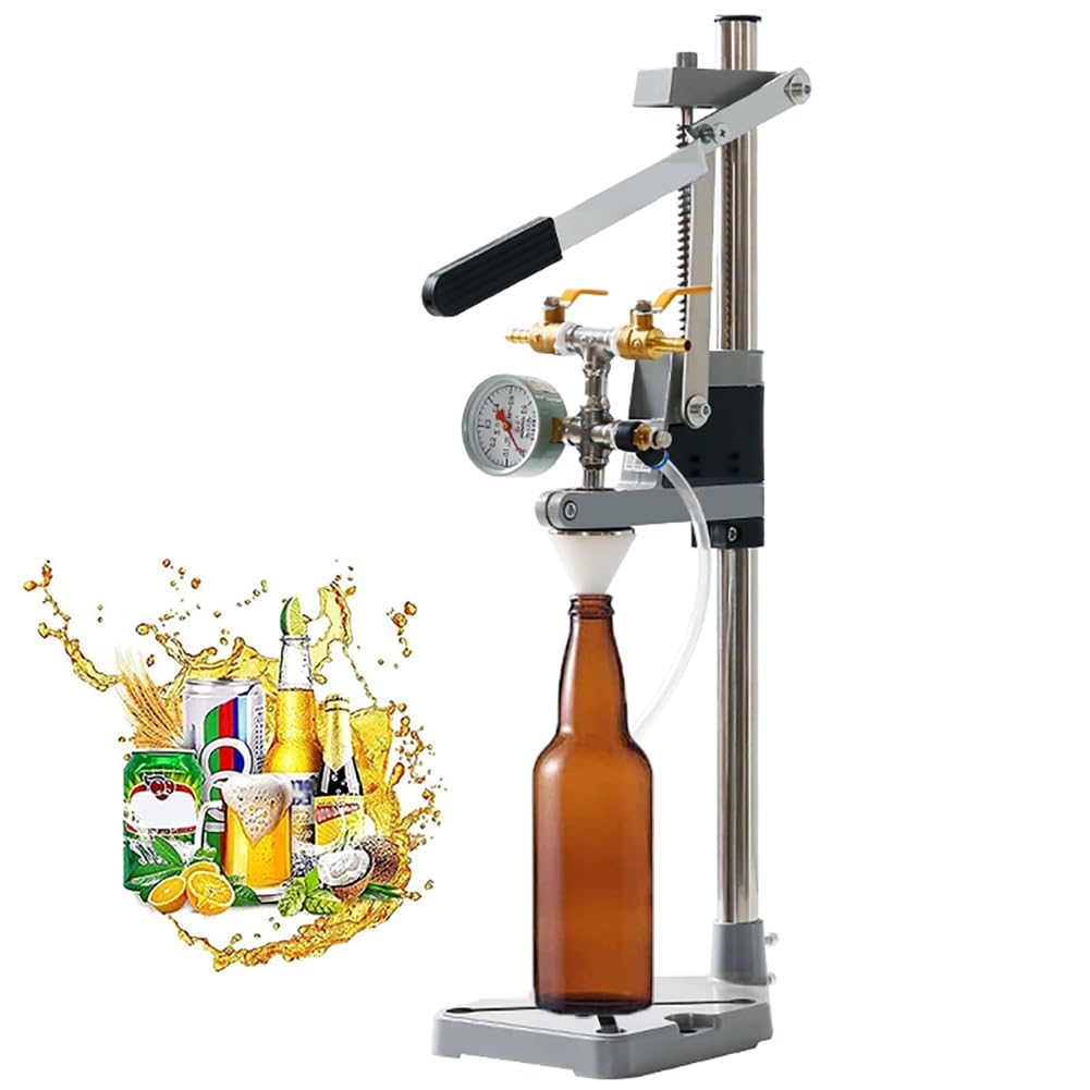 Llenadora de Botellas de Cerveza, llenadora de Botellas con contrapresión, máquina de llenado Manual de Botellas de Bebidas Vino con manómetro y válvula de Escape,Boca Botella llenado 10-50mm