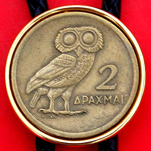 1973 Greece 2 Drachma Athena\'s Owl & Phoenix Coin 36\" Cord Gold Bolo Tie NEW - Wildlife Animal - Thumbnail 4