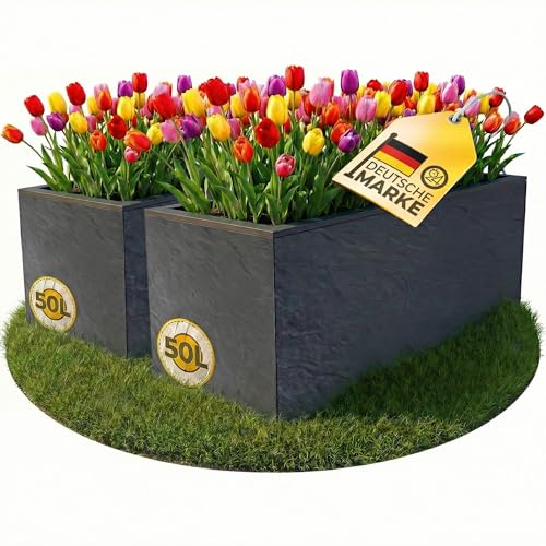 Ondis24 2X Pflanzkübel Vulkano, je 50L Pflanzvolumen, rechteckig, Blumenkasten mit Wasserspeicher, Balkon Terrasse, Blumenkübel, Doppelpack (Anthrazit)