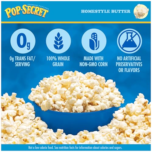 Image of Pop Secret Microwave Popcorn, Homestyle Butter Flavor, 3 Ounce Sharing Bags, (Pack of 30)
