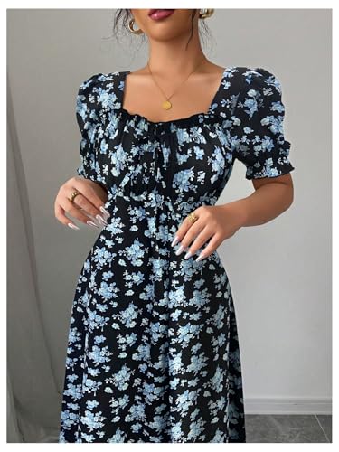 Image of Floerns Women's Floral Short Puff Sleeve Milkmaid Dress Boho A Line Long Dresses