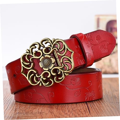 Didiseaon Vintage Wide Debossed Leather Waist Belt with Flower Shape Buckle for Women Red Stylish Chic Accessory for Jeans Casual and Business Pants4