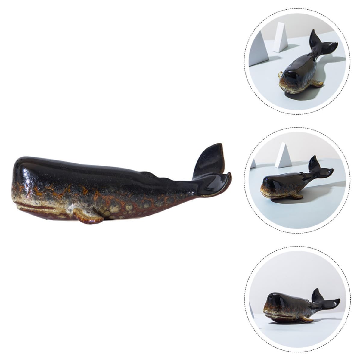 Statuetta Balena Decorativa Nera in Ceramica, 1 Pezzo | Design Creativo Simulato, Superficie Liscia, Posa Stabile per Arredo Casa e Mobili