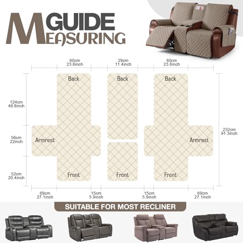 Image of KinCam 100% Waterproof Loveseat Recliner Cover with Console, Taupe