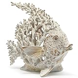 Hodao Sea Coral Fish Figurines Decoration Summer Beach Coastal Decor Coral Reef Angelfish Home Office Desk Decor Statues for Tabletop Shelf Bathroom Decoration Ornament Gifts for Mom (White)