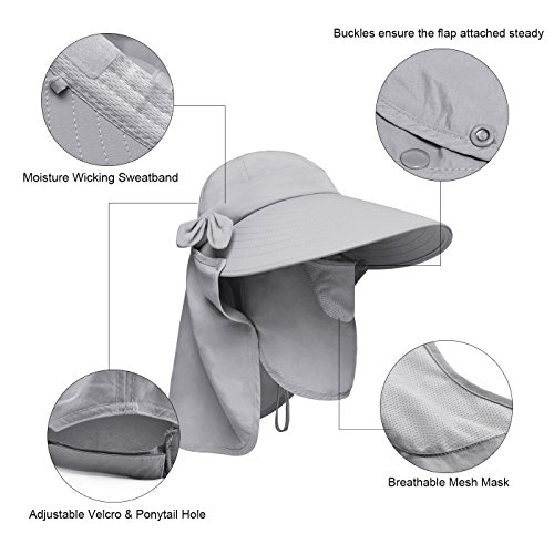 Lenikis 4559C2 Women'S Upf+50 Sun Visor Detachable Flap Hat Foldable Wide Brimmed Uv Protection Hats Grey thumb #4