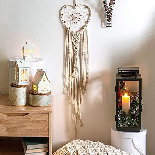 Aotoer Attrape-rêves en forme de cœur blanc Boho avec perles en bois pour décoration de chambre à coucher, pour la Saint-Valentin, un anniversaire ou Noël Cover