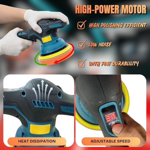 Image of STARQ Cordless Polisher Polishing Machine for Car , 12V Cordless, 8 Speed Setting, Variable Speed Control, 2800-5800 RPM, 3500mAh Rechargeable 2 Batteries, Car Polish Machine