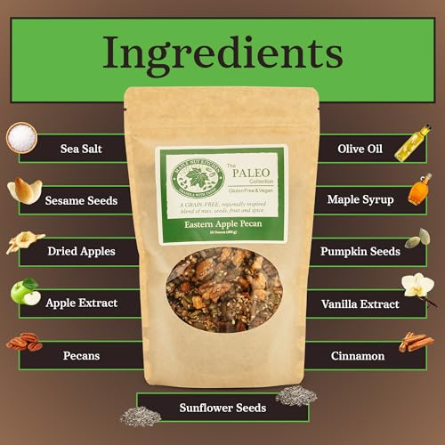 Image of Maple Nut Kitchen Eastern Apple Pecan Paleo Granola 10 oz - Grain Free, Vegan, Gluten Free, No Sugar Added, Low Carb Granola with Pecans, Pumpkin Seeds & Dried Apples - Clean, Oat Free, Healthy Cereal