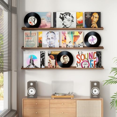 Image of Genuine Decor 72 Inch Walnut Solid Wood Floating Wall Shelf, Extra Long Wall Mounted Shelf