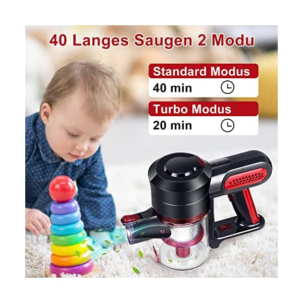 SUPKITD Akku Staubsauger, 6-in-1 staubsauger kabellos, 17000Pa Starke Saugleistung Kabelloser Staubsauger, Abnehmbarer Akku hält bis zu 35 Min, Waschbarer HEPA-Filter – Bild 5
