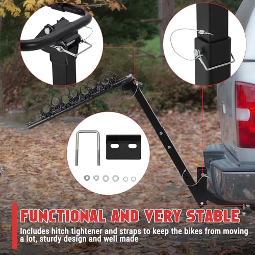 Garvee Car Bike Rack, 4 Bike Rack for Car Tow Bar, Heavy Duty Steel Towbar Mounted Bike Carrier, Folding Design with Anti-Wobble System & Straps, Fits 2-Inch Towbars on SUVs, Estates, Hatchbacks - Image 4