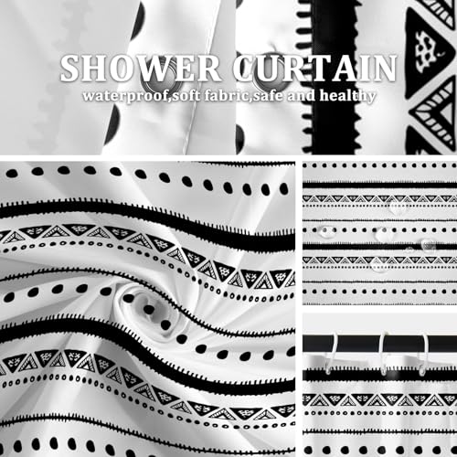 AOFOTO Boho Shower Curtain Black Striped Geometric Pattern Shower Curtains for Bathroom Tassel Bohemian Shower Curtain Modern Bathroom Home Decor with Hooks Waterproof 72x72 Inches by AOFOTO - Used condition - Image 5