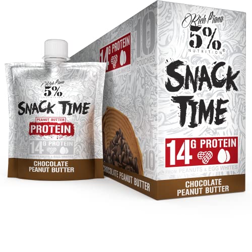 5% Nutrition Rich Piana Snack Time | Squeezable Protein Shots | High Protein Snack Pouches | Convenient, Real Food Protein from Peanuts & Egg Whites | 10-Count (Chocolate Peanut Butter)