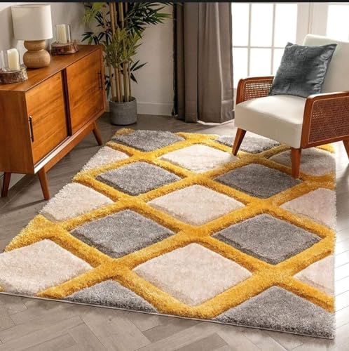 Image of Shaggy Carpet for Living Room 9 X 12 FEET Fluffy Plush Area Rug, Thick Fur Floor Carpet Modern Cozy Rug for Home Decor, Kids Room Bedside Hall, Durable Comfortable Shaggy Rug (SilverYellow X)
