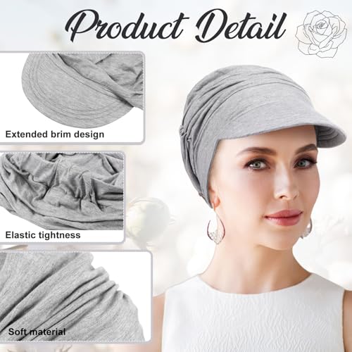 Image of 6 Pcs Chemo Cancer Hat for Women Breathable Bamboo Newsboy Baseball Cap Soft Headwear for Cancer Patient Hair Loss