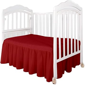 Crib Bed Skirt for Baby Boys or Baby Girls, for Nursery Crib Toddler Bedding - 14" Drop Burgundy