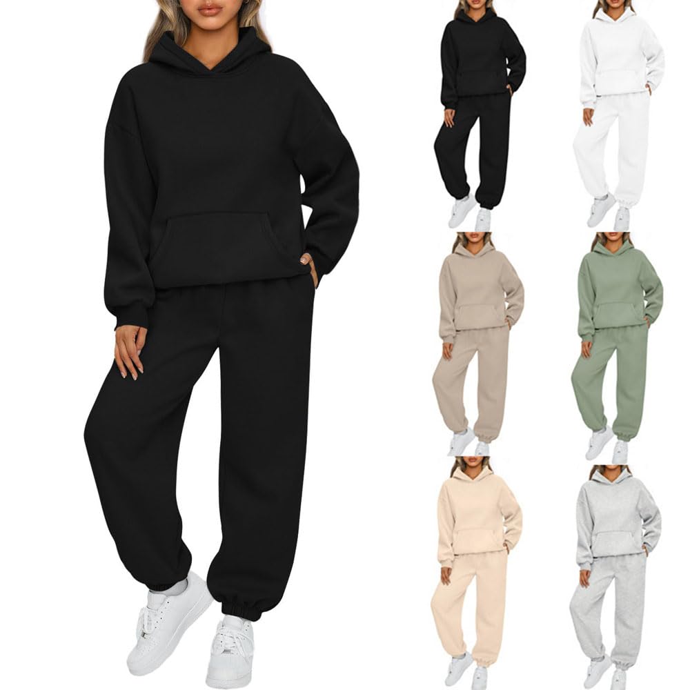 Earnmore Tuta da donna per il tempo libero con cappuccio, set tuta da jogging da donna, tuta elegante per il tempo libero,felpa con cappuccio a maniche lunghe, tuta da donna per il tempo libero
