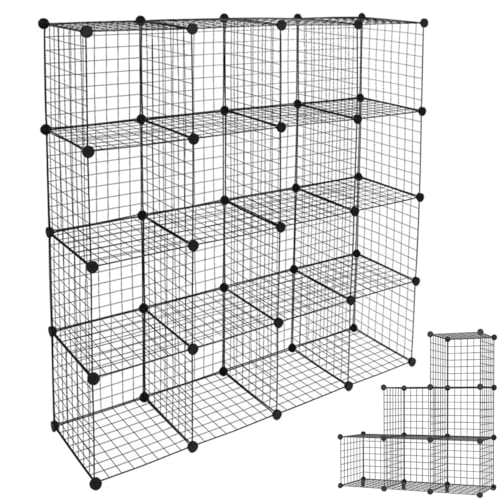 Organizador de almacenamiento de alambre de 16 cubos, estantería de rejilla de metal, estantería modular, estantería apilable para oficina en casa, armario multifunción