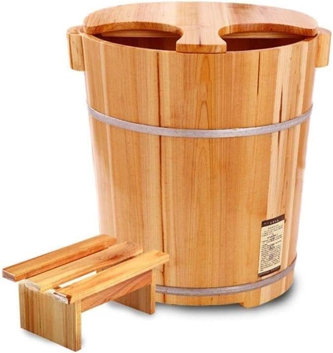Baño de pies de madera con tapa y taburete