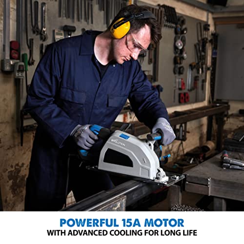 Evolution S210CCS Metal Cutting Circular Saw | 8-1/4" Blade | Cuts Steel Clean & Cool | Adjustable 3" Depth | Chip Collector | No Heat Burr or Sparks | High Torque Motor | TCT Blade Included