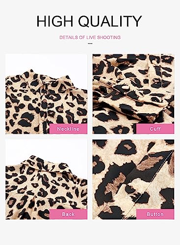Evaless Women's Leopard Print Button Down V-Neck Long Sleeve Shirt, Small #TOP5