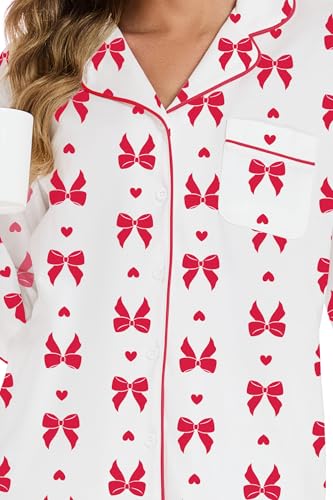 Image of LUBOT Christmas Pajamas for Women 100% Cotton Pajama 2 Piece PJ Set Soft Long Sleeve Button Xmas Print Loungewear XS-XXL