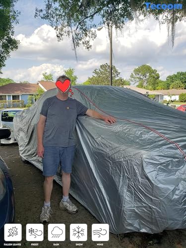 Image of Tecoom Hard Shell Truck Car Cover Waterproof Windproof UV-Proof Zipper Design with Strap Buckle Fit for Ford F150 Ram 1500 Chevy Silverado Toyota Tundra GMC Sierra Full Size Length Up to 233 inch