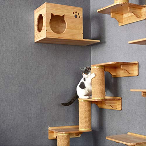 Support d'escalade mural chat en bois massif avec capsule spatiale haut de gamme