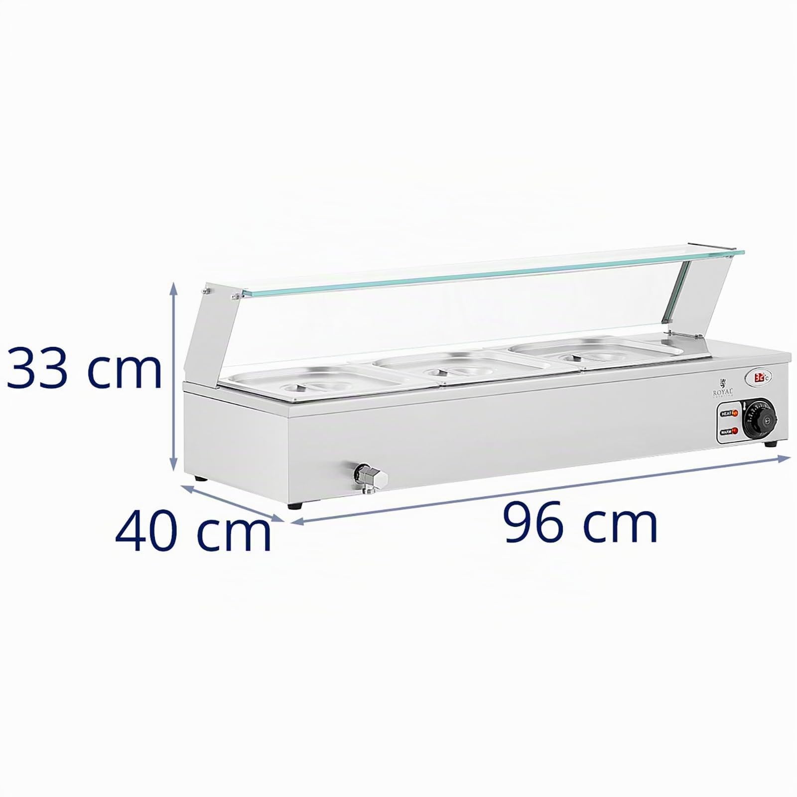 Royal Catering Baño María Profesional para Hostelería RCBM_GN1/2_2 (Potencia: 2000 W, Cantidad de contenedores GN: 3, Volumen total: 3 x 6 L)