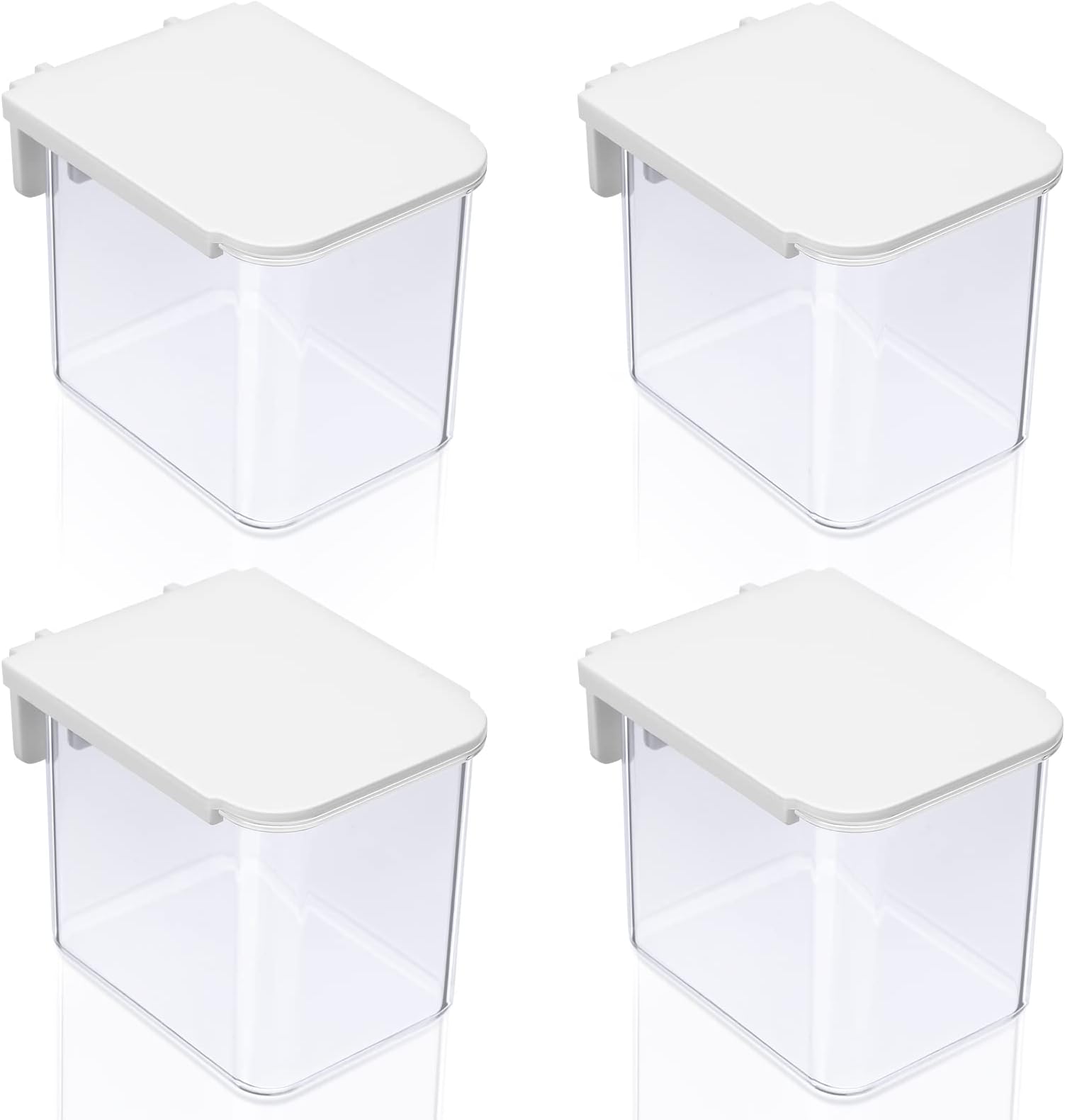 Yulejo4 Pack Pegboard Containers with Lid White Clear Pegboard Bins with Hooks Pegboard Accessories Plastic Pegboard Bins for Garage Kitchen Craft Room Storage, 3.9 x 3.2 x 3.2 Inch