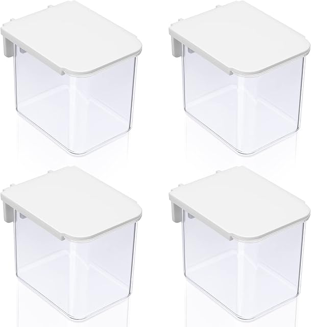 4 Pack Pegboard Accessories Pegboard Containers with Lid White Clear Pegboard Bins with Hooks Plastic Pegboard Organizer for Garage Kitchen Craft Room Storage, 3.9 x 3.2 x 3.2 Inch