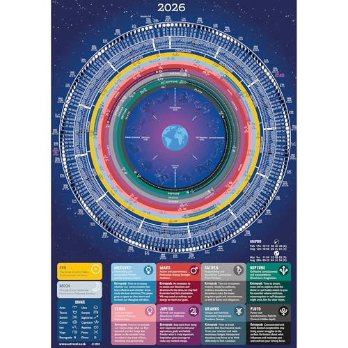 Astrocal Planet Moon Wall Calendar A2 Lunar Phase Poster 2026 Moon Mandala UK