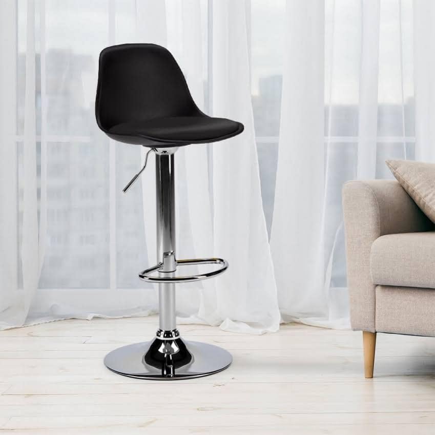 Image of Kemon KaiMeng Modern Adjustable Swivel Bar Stool Chair with Backrest, PU Leather Hydraulic Counter Stool with Footrest for Kitchen Island, Cafe & Home Bar, Black, Curved Shell Stool