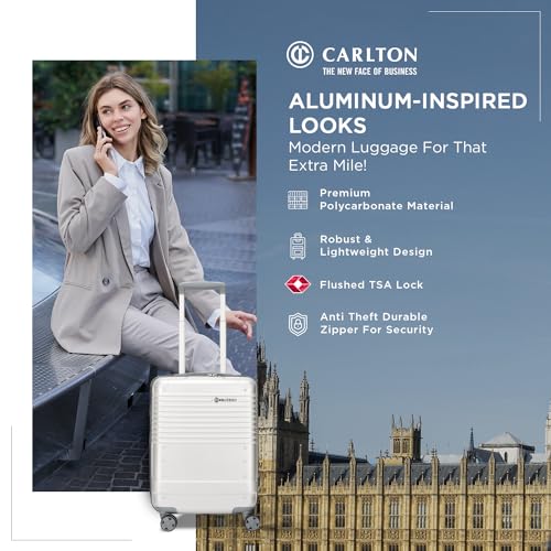 Image of Carlton Alumina | Cabin Trolley Bag, 56 Cm Small Hardsided Luggage | 8 Wheels, TSA Lock | Polycarbonate | Premium Suitcase for Travel | 5 Year International Warranty | Metallic Silver