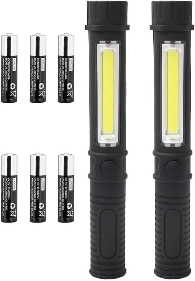 LED Transportable Worklight Magnetic Flashlight,Distinctive Cool Gadget Device for Males Dad Him Present Thought,Pocket Battery COB Work Lamp Torch for Automotive,Grill,Tenting,Emergency (2 Pack,Black,Batteries Included)