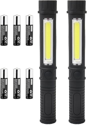 LED Portable Worklight Magnetic Flashlight,Unique Cool Gadget Tool for Men Dad Him Gift Idea,Pocket Battery COB Work Lamp Torch for Automotive,Grill,Camping,Emergency (2 Pack,Black,Batteries Included