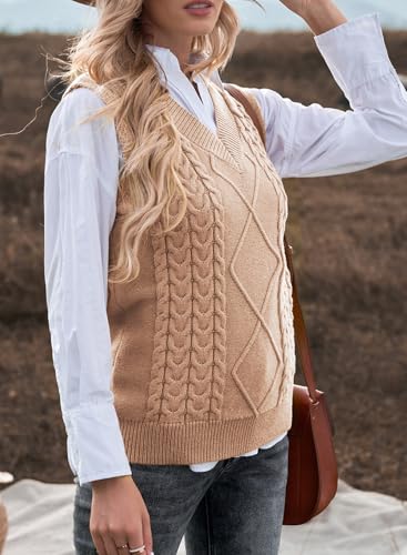 Image of EVALESS Oversized Sweater Vest for Women V Neck Sleeveless Solid Color Loose Pullover Sweater