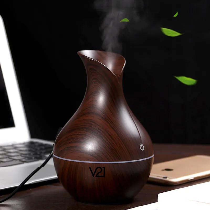 V21 130ML Portable Wood Grain Cool Mist Aroma Diffuser & Mini USB Air Humidifier – Vase-Shaped Essential Oil Diffuser with LED Night Light for Home, Office, Car & Bedroom-image-45