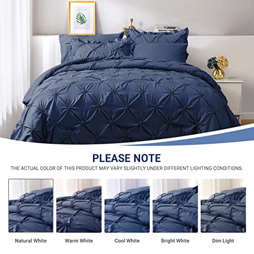 JOLLYVOGUE Navy Blue Full Size Comforter Sets 7 Pieces, Pintuck Bed in a Bag Comforter Set for Bedroom, Bedding Comforter Sets with Comforter, Sheets,Ruffled Shams & Pillowcases