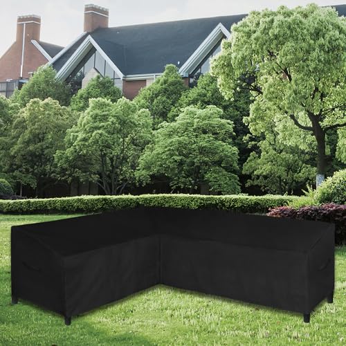 Image of Easy-Going 600D Patio L-Shaped Sectional Sofa Cover, 85 inchX110 inch Waterproof Heavy Duty Outdoor Garden Furniture Cover (Left Facing, Black)